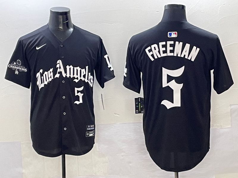 Men Los Angeles Dodgers 5 Freeman Black Five generations Joint Name 2025 Nike MLB Jersey style 36